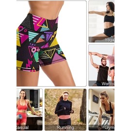 High Waist Tummy Control Geometric Pattern Yoga Fitness Shorts for Women - Activewear for Running and Cycling