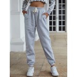 Women's Casual Fleece Elastic Waist Sweatpants - Comfortable Solid Color Drawstring Sports Pants