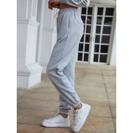 Women's Casual Fleece Elastic Waist Sweatpants - Comfortable Solid Color Drawstring Sports Pants