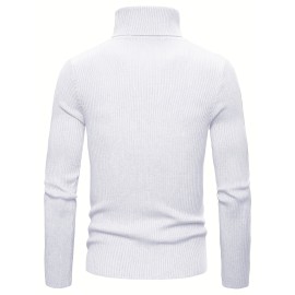 Turtle Neck Knitted Slim Fit Sweater, Men's Casual Warm Solid High Stretch Pullover Sweater For Fall Winter