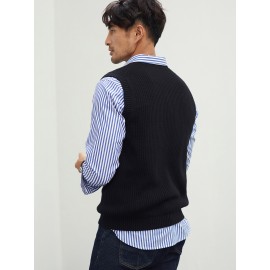 Men's V Neck Sweater Vest, Pullover Solid Color Sleeveless Sweaters Vest, Preppy Style