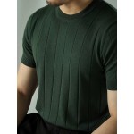 Men's Solid Knit T-shirt For Summer, Men's Fashion Elegant Tees