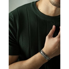 Men's Solid Knit T-shirt For Summer, Men's Fashion Elegant Tees