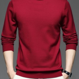 All Match Knitted Sweater, Men's Casual Warm Slightly Stretch crew Neck Pullover Sweater For men Fall Winter