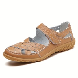 Women's Casual Summer Sandals, Solid Color Hollow Out Shoes, Wear-resistant Flat Sandals