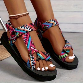 Women's Geometric Pattern Flat Summer Sandals - Casual Beach Outdoor Shoes