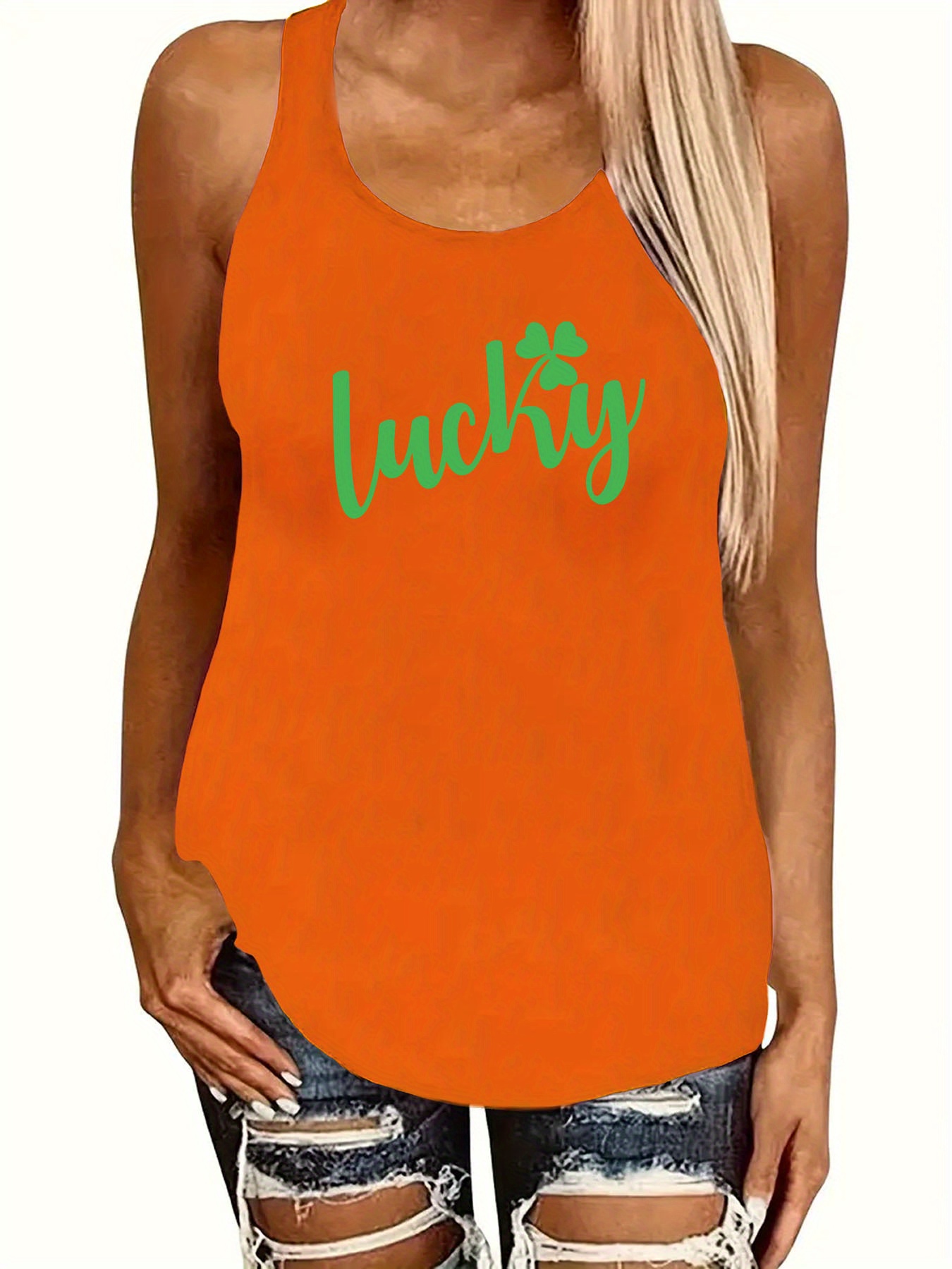 st patricks day lucky clover graphic print sport fitness vest top casual sleeveless vest top for summer womens clothing details 5