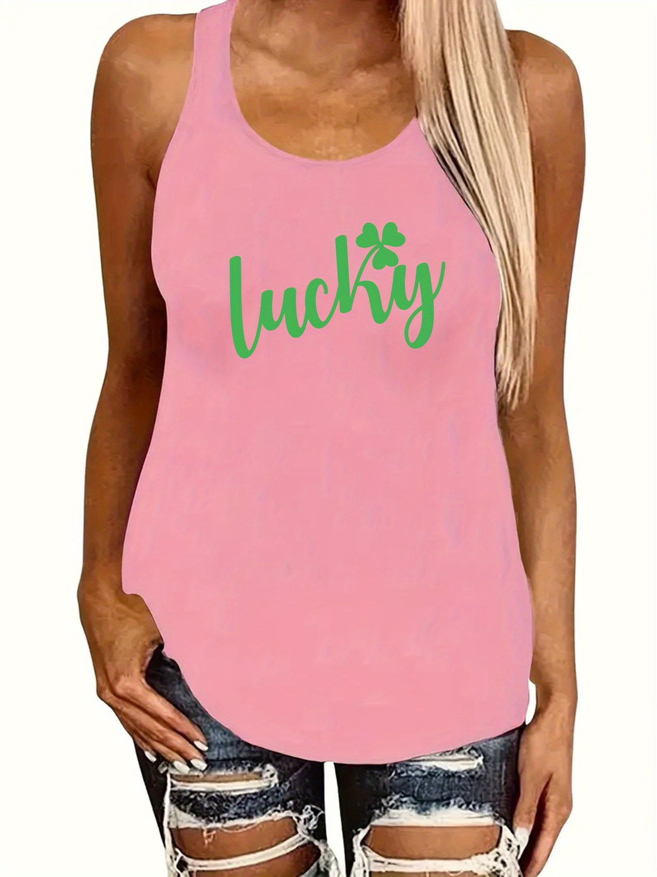 st patricks day lucky clover graphic print sport fitness vest top casual sleeveless vest top for summer womens clothing details 15