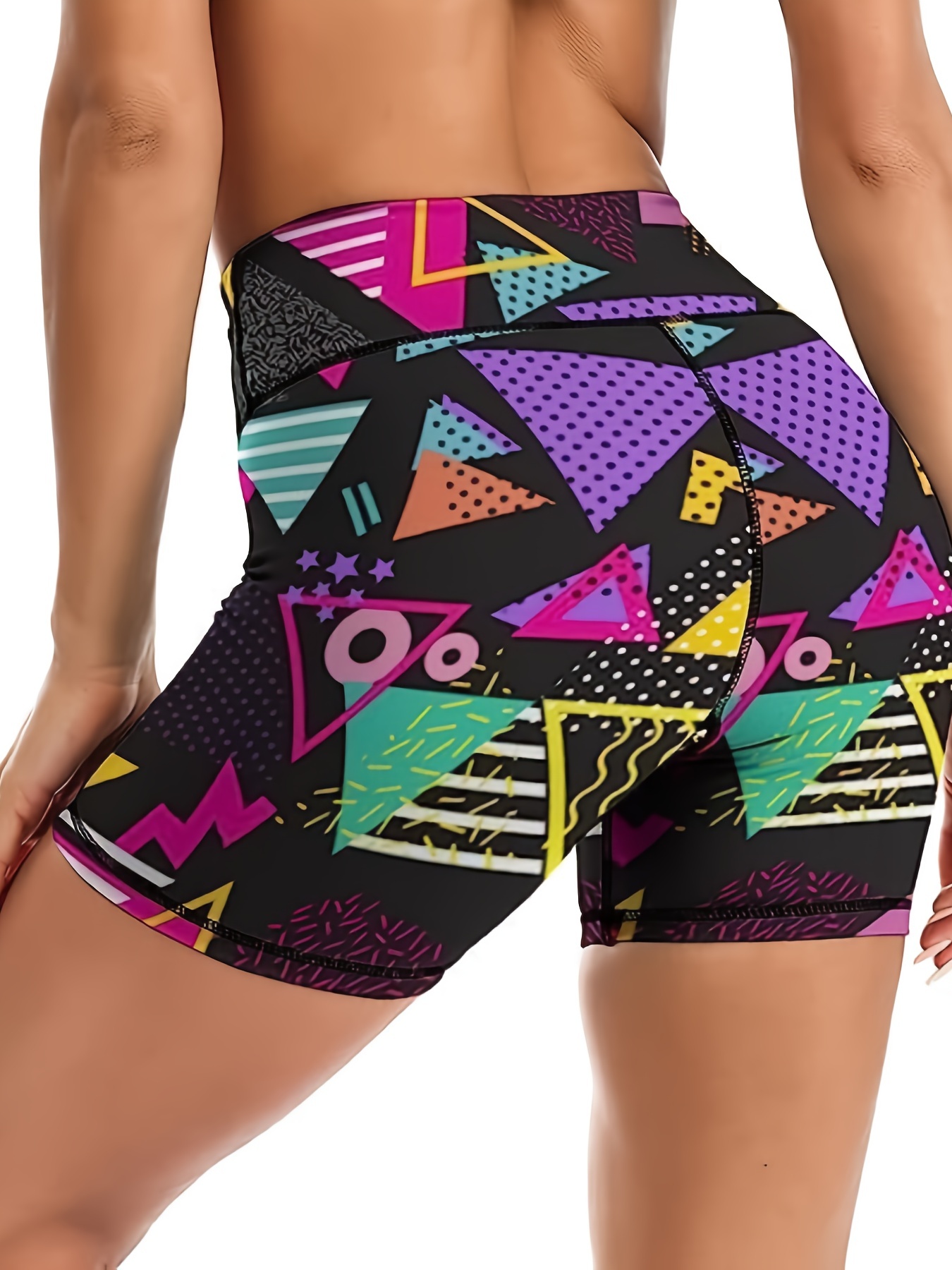 geometric pattern yoga fitness shorts high waist tummy control sports running cycling shorts womens activewear details 2