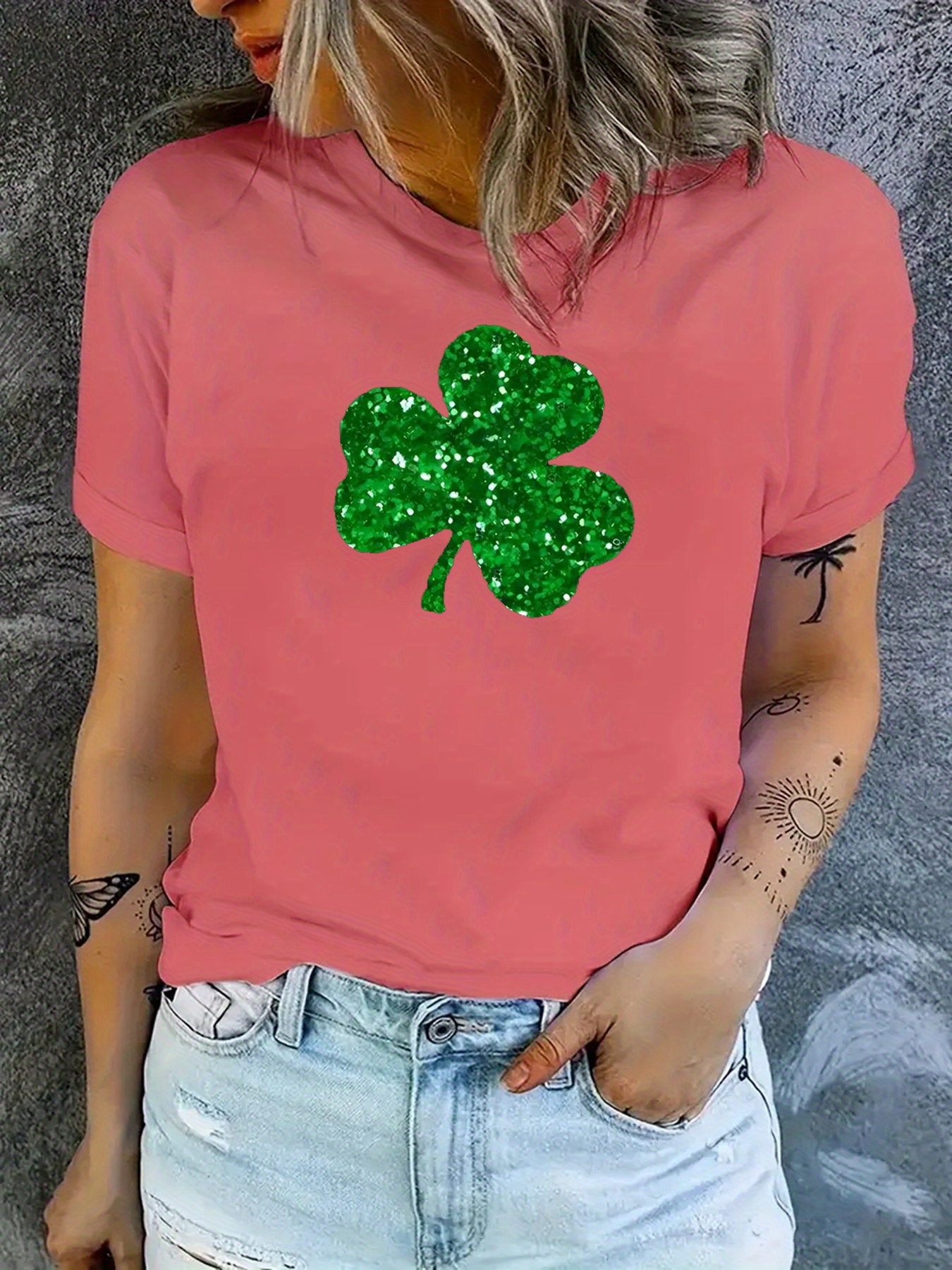 st patricks day clover pattern t shirt short sleeve crew neck casual sports tee womens clothing details 10