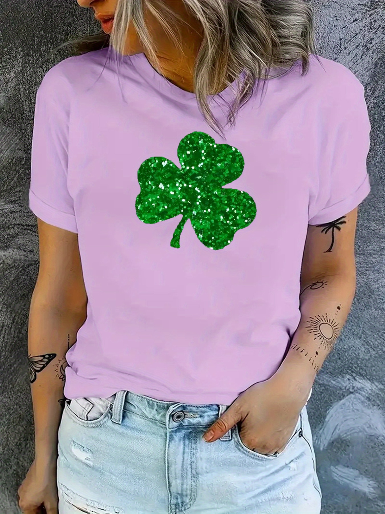 st patricks day clover pattern t shirt short sleeve crew neck casual sports tee womens clothing details 25