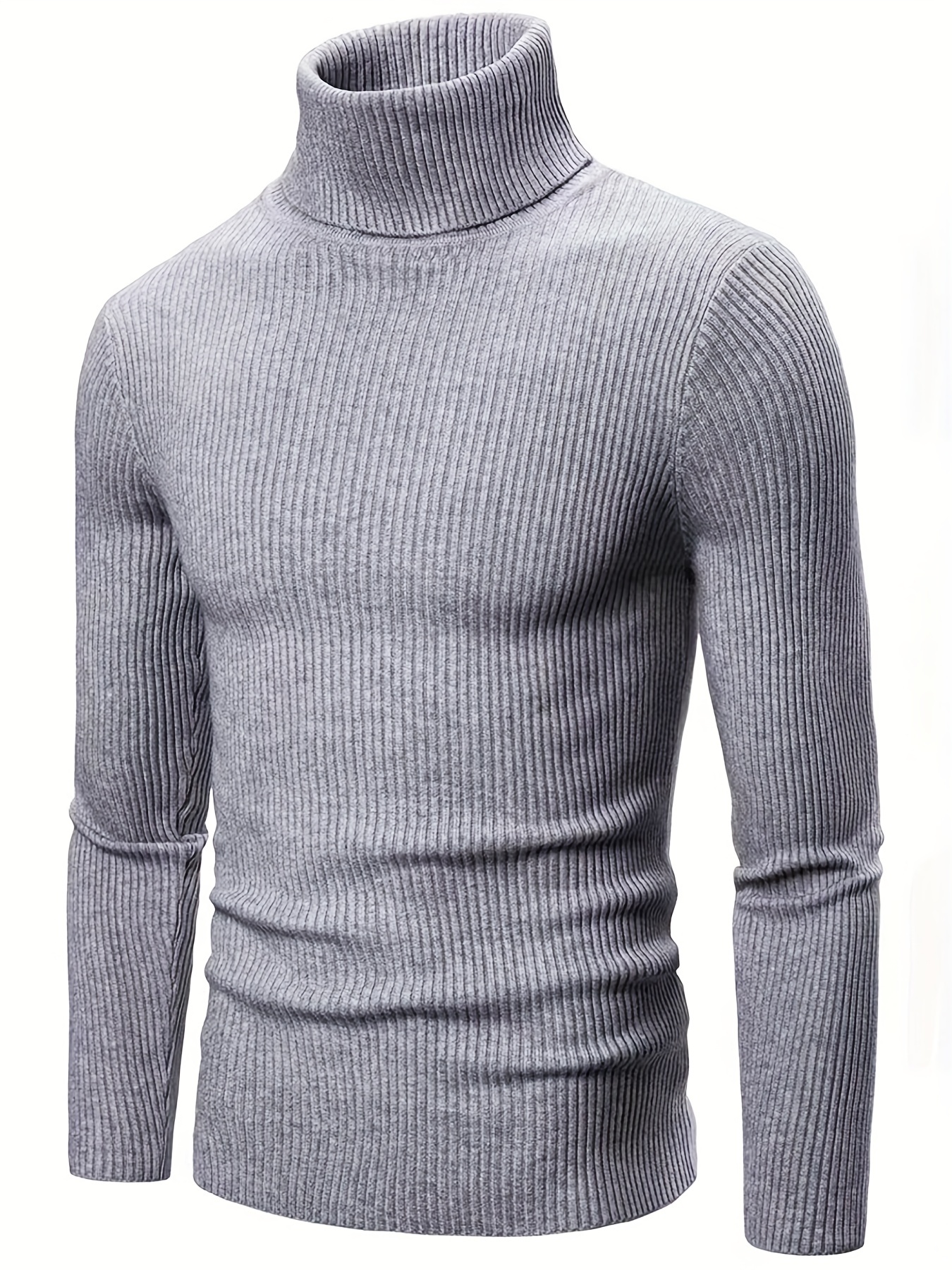 turtle neck knitted slim fit sweater mens casual warm solid high stretch pullover sweater for fall winter details 7