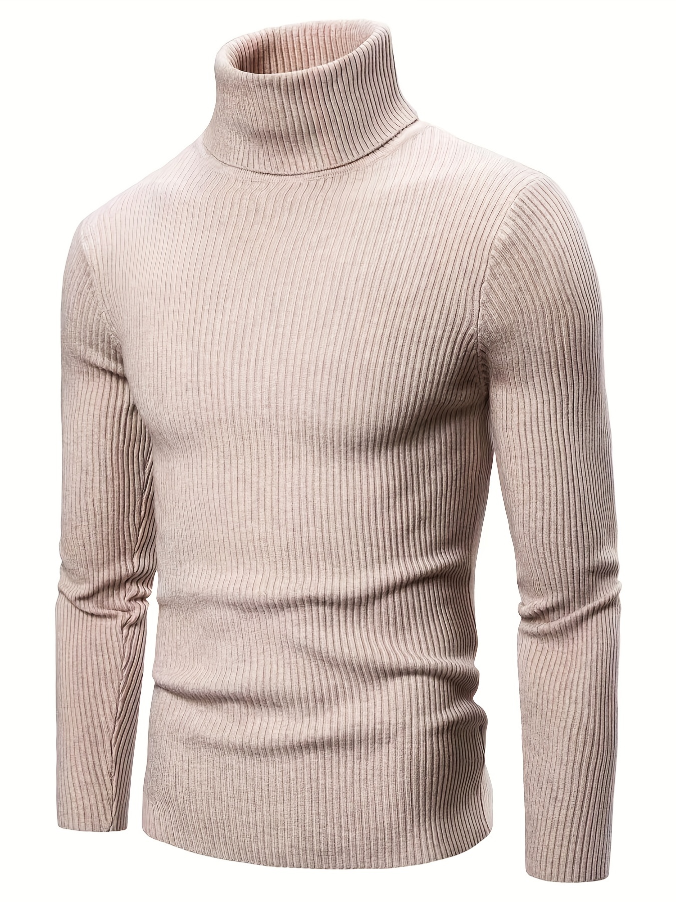 turtle neck knitted slim fit sweater mens casual warm solid high stretch pullover sweater for fall winter details 11