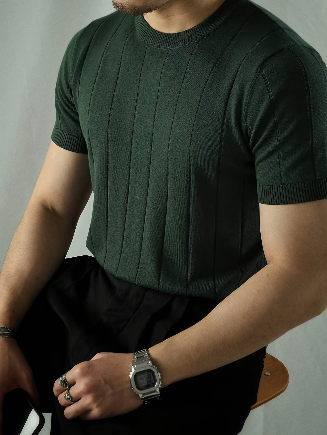 mens solid knit t shirt for summer mens fashion elegant tees details 4