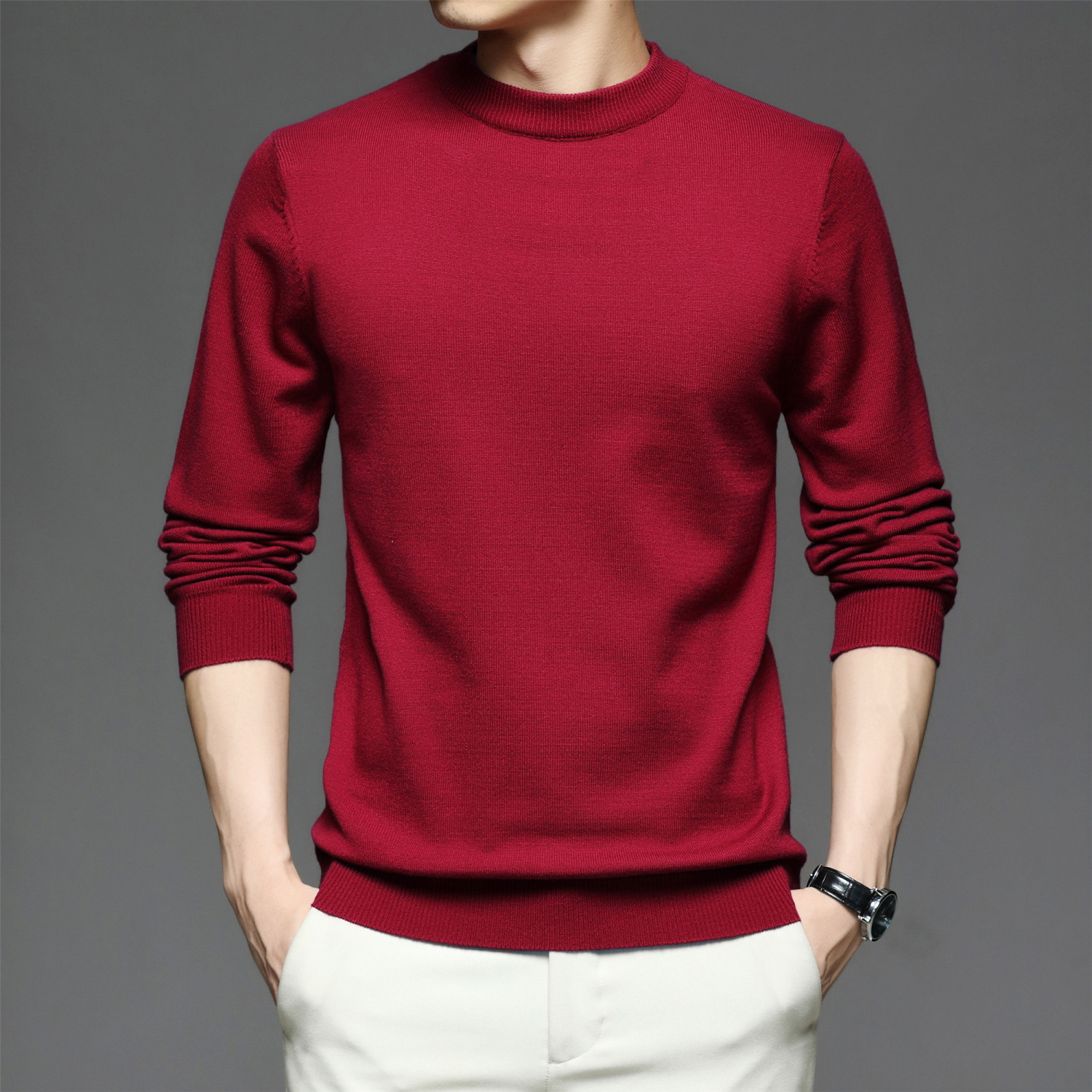 all match knitted sweater mens casual warm slightly stretch crew neck pullover sweater for men fall winter details 1