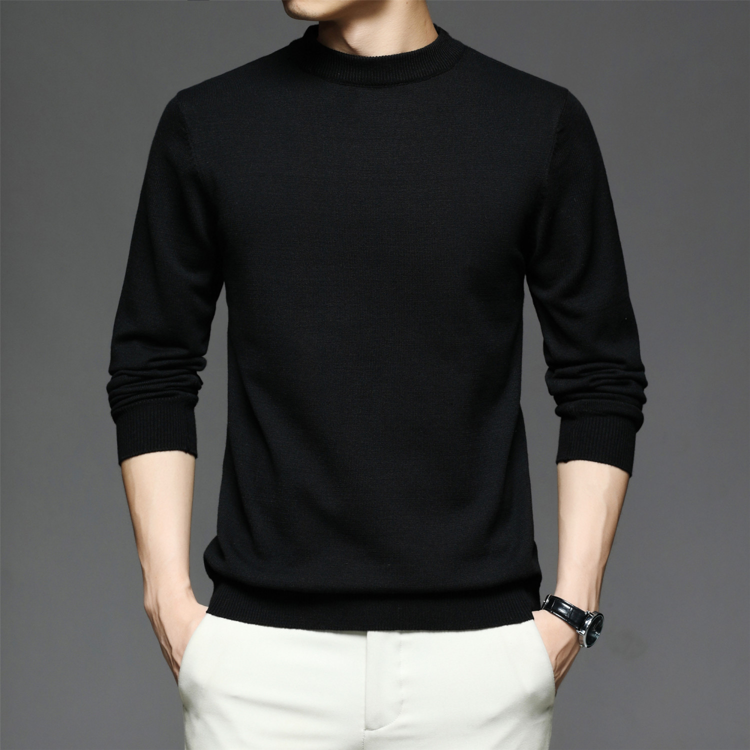 all match knitted sweater mens casual warm slightly stretch crew neck pullover sweater for men fall winter details 10