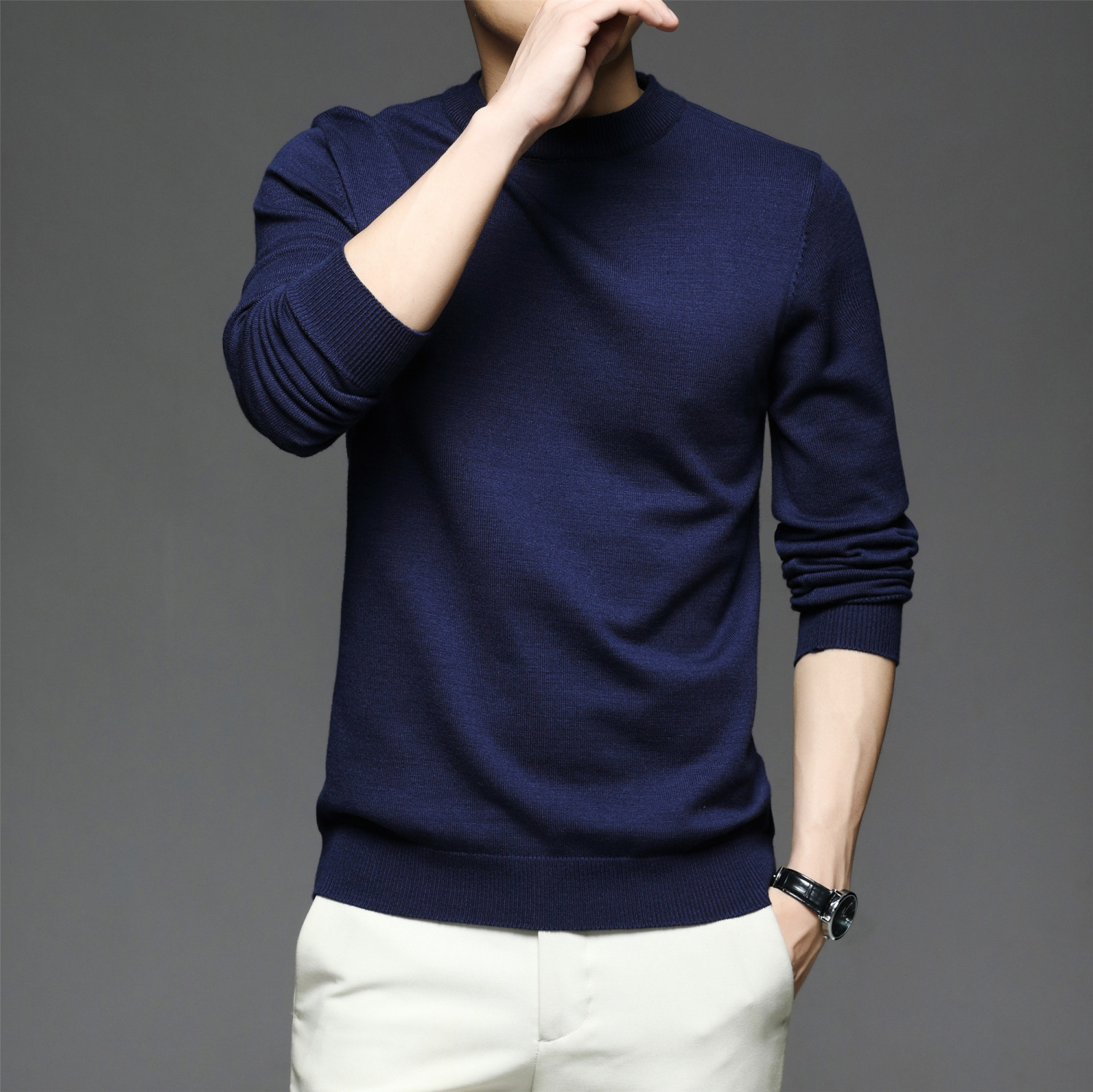 all match knitted sweater mens casual warm slightly stretch crew neck pullover sweater for men fall winter details 11