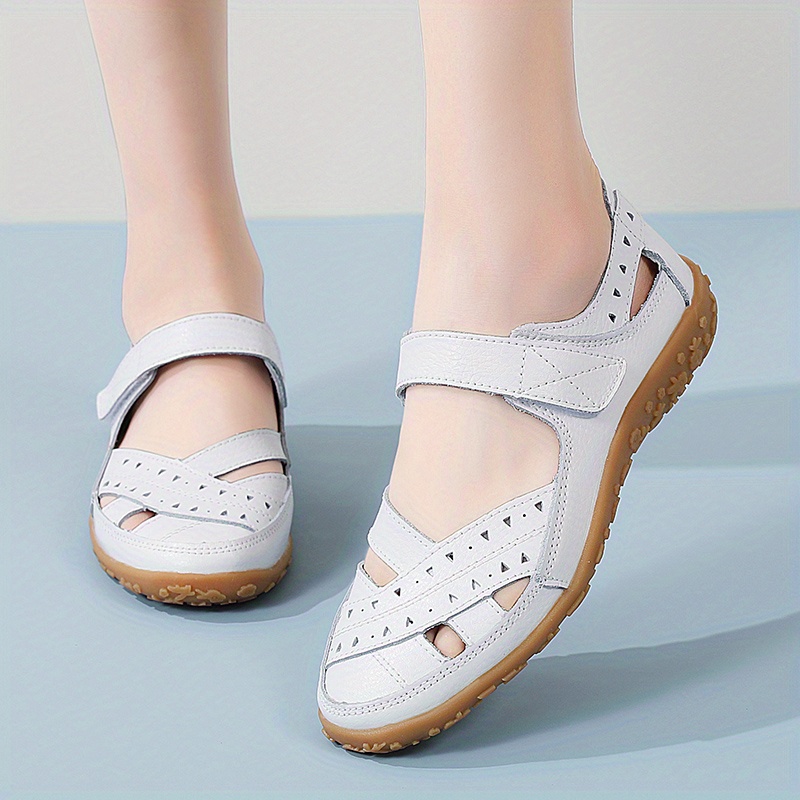 womens casual summer sandals solid color hollow out shoes wear resistant flat sandals details 1