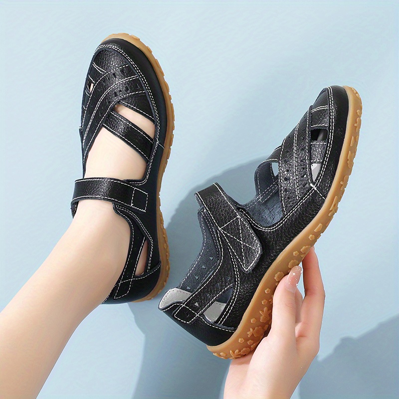 womens casual summer sandals solid color hollow out shoes wear resistant flat sandals details 7