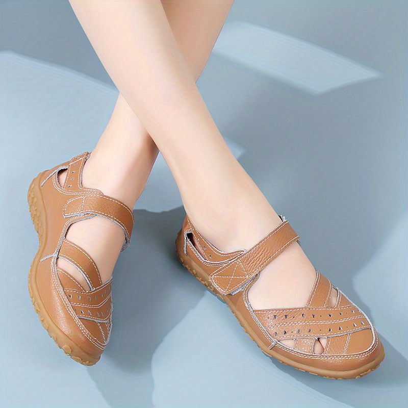 womens casual summer sandals solid color hollow out shoes wear resistant flat sandals details 9