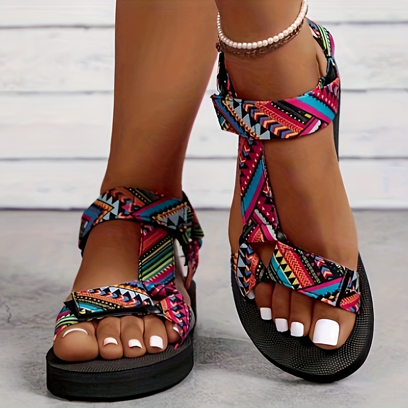 womens flat summer sandals geometric pattern open toe shoes casual beach outdoor sandals details 2