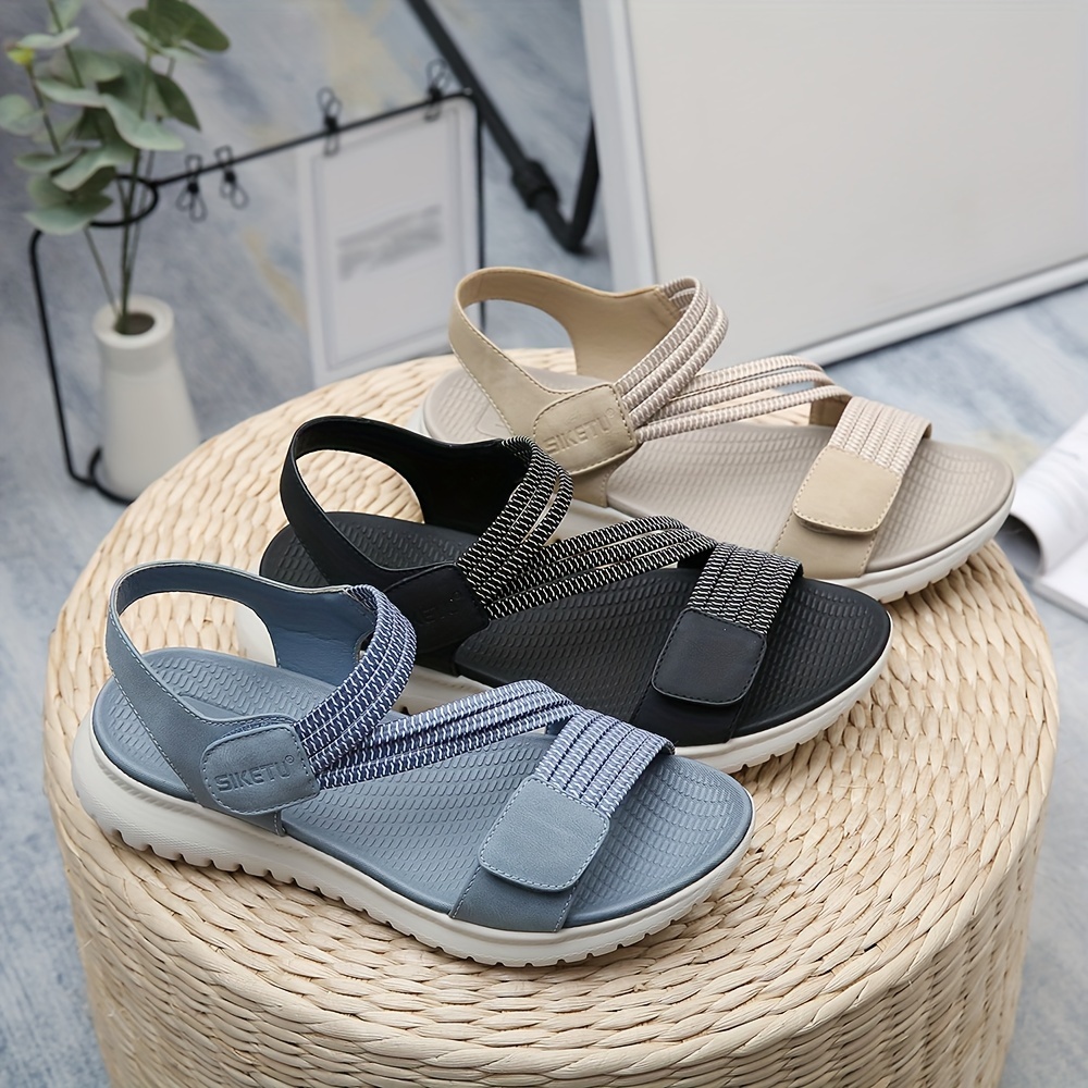 womens comfy flat sports sandals open toe solid color ankle strap shoes casual outdoor sandals details 1