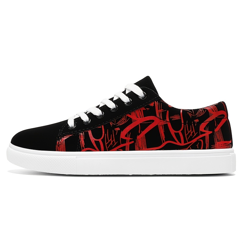 mens abstract art pattern skate shoes with good grip breathable lace up sneakers details 8